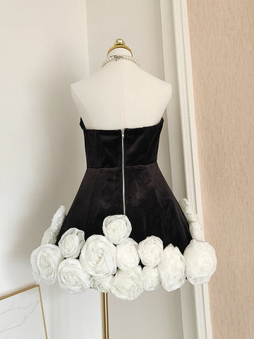 Sheath Strapless Velvet Black Holiday Dress Travel Vacation Dresses Short Birthday Dress SD1254